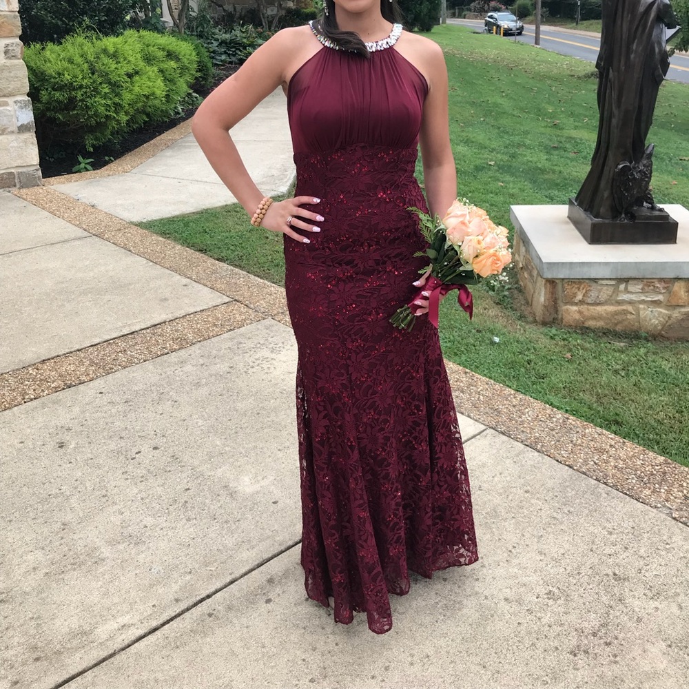 Burgundy Long Dress, Lace design